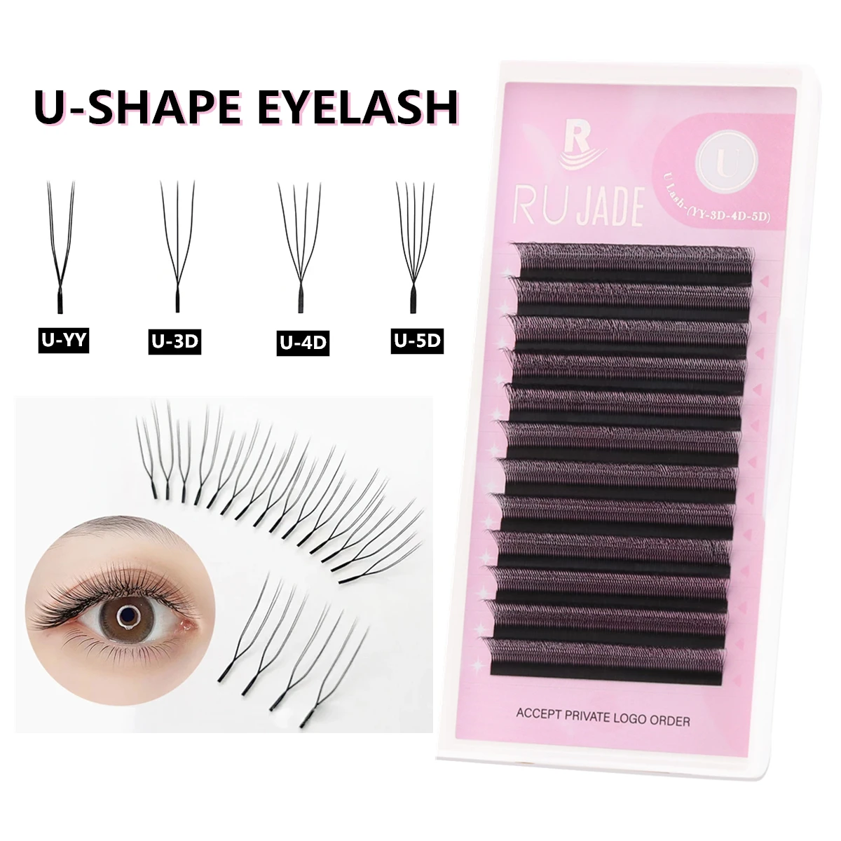 التكنولوجية U الألياف شكل ثلاثية الأبعاد 4D 5D رمش تمديد YY W بلوم لاش صواني المشجعين مسبقة الصنع خفيفة الوزن المنك فو رمش ماكياج