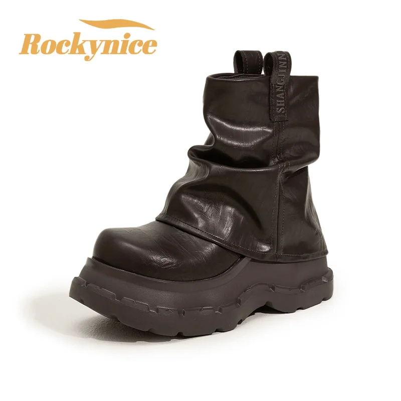 

9CM Women High Platform Boots New 2025 Winter Gothic Style Genuine Leather Shoes Punk Motorcycle Boots Warm Fur Chunky Sneakers