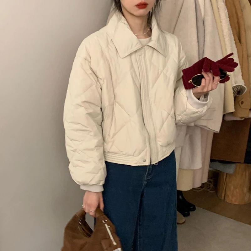 سترات نسائية كورية غير رسمية دافئة فضفاضة حلوة كل مباراة سحاب بسيط منتفخ معاطف الصلبة مكتب سيدة فضفاضة طويلة الأكمام أبلى جديد #2