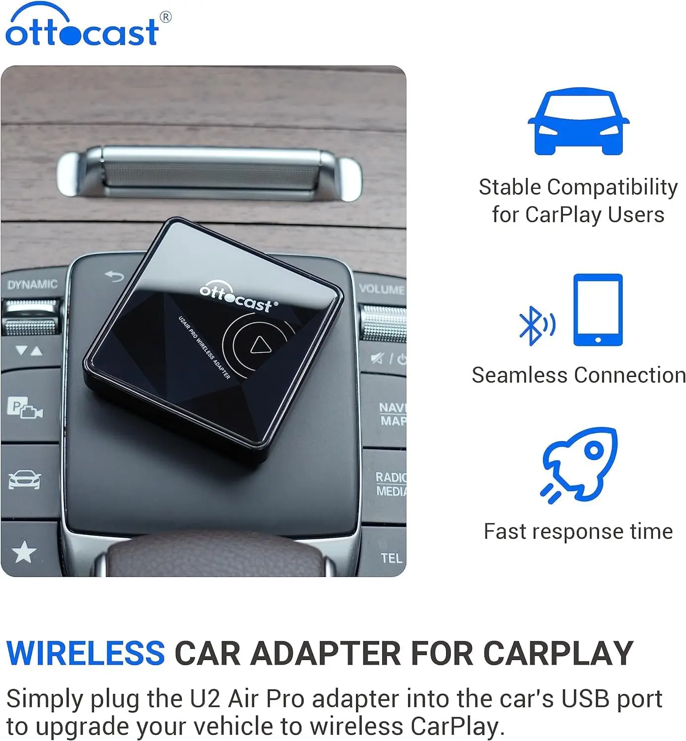 Wireless CarPlay Adapter for iPhone - 2023 Newest Wired to Wireless Apple Carplay Dongle