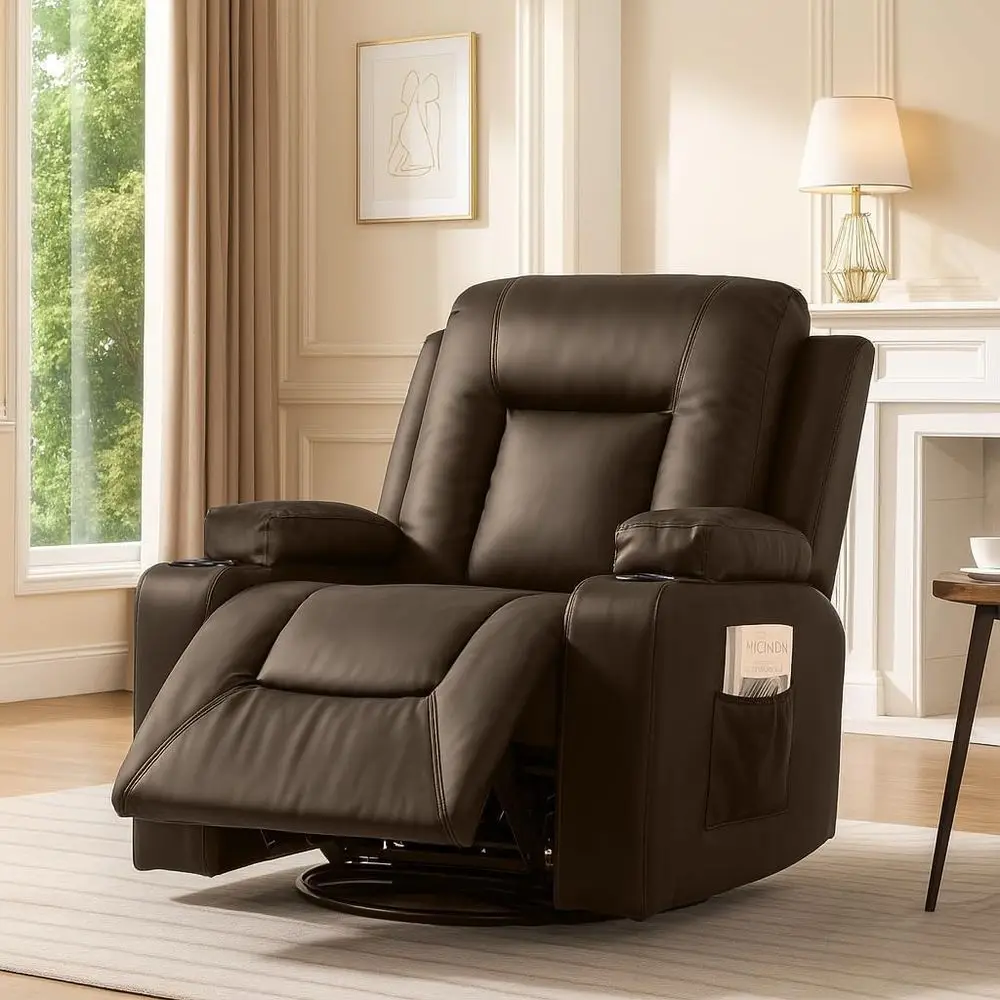 

Recliner Chair,PU Rocking Chair or Adults,Swivel Recliner with Cup Holders,Single Soa Seat with Side kets or Living Room,Bedroom