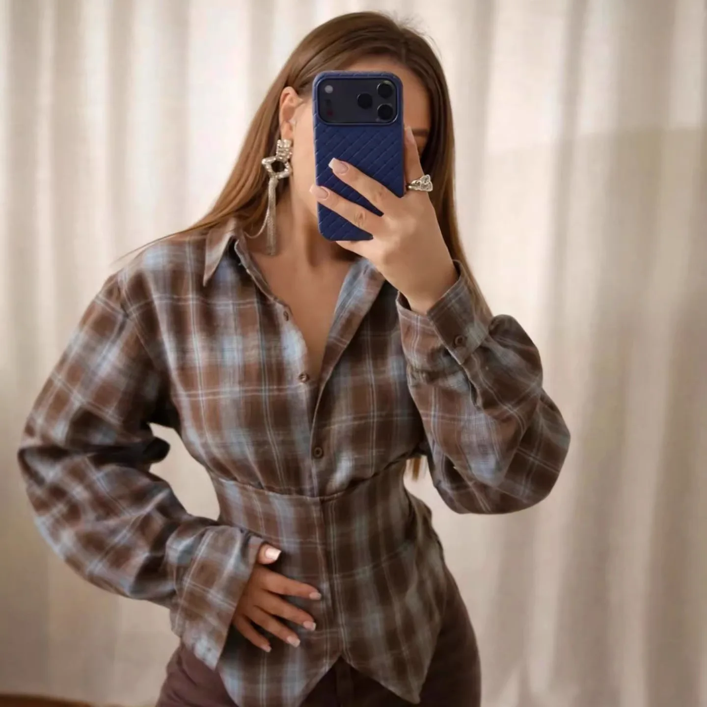 

Loose Women's Plaid Blouse Vintage Long Sleeve Irregular Hem Tie Waist Casual Fashion Shirt 2026 Spring New Lady Street Shirts