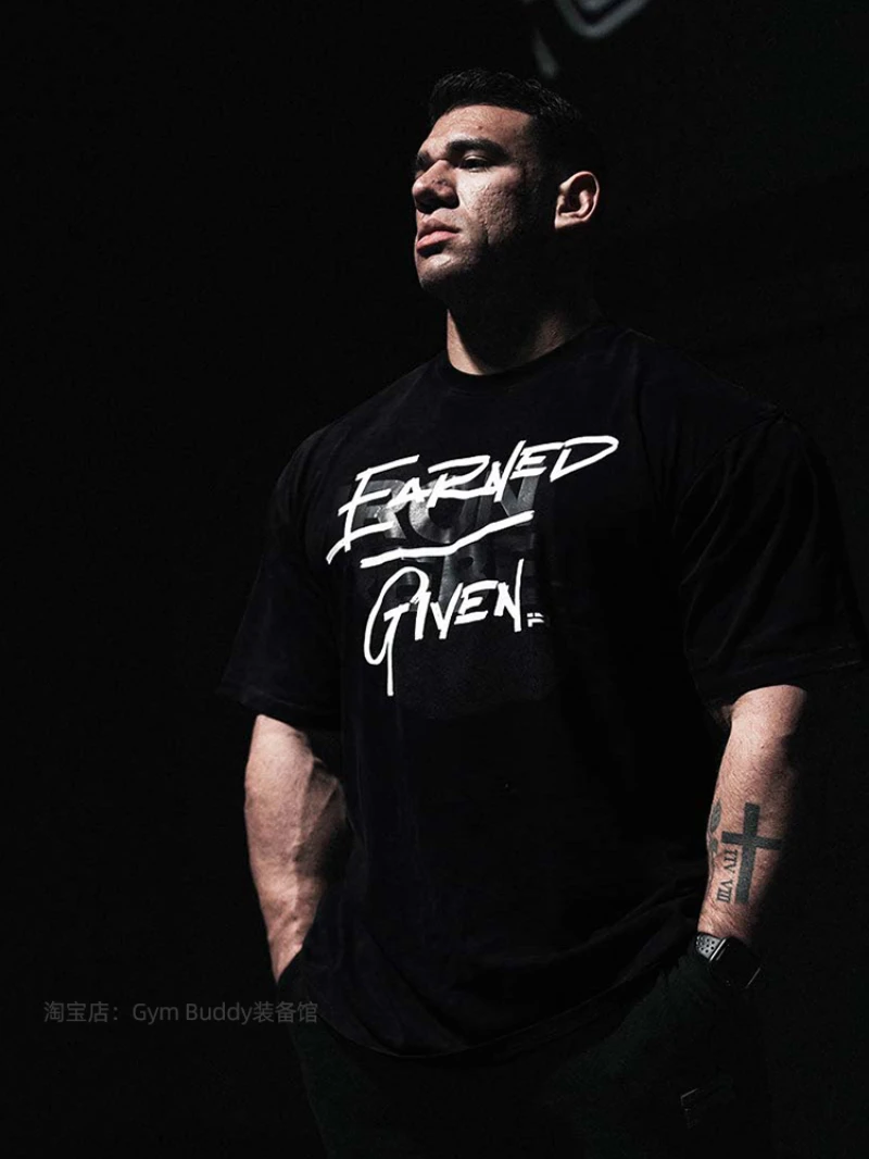 

2025 New IR Heavyweight Fitness T-Shirt Men's Pure Cotton American Oversized Mid-Sleeve Training Half-Length Sports Top