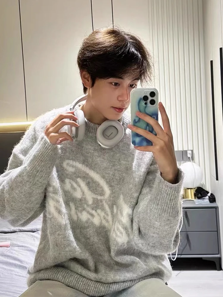 

ay Knitted Sweatirt Men's Loose Fit Casual Sle Autumn Season Versatile Comfortable Polyester Fiber Long Sve Crew Ne