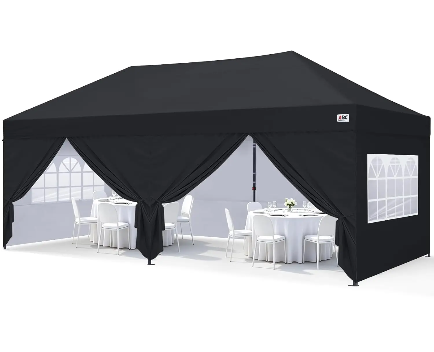 10x20 Pop Up Canopy Tent, Enclosed with Zippered Walls, Dark Black