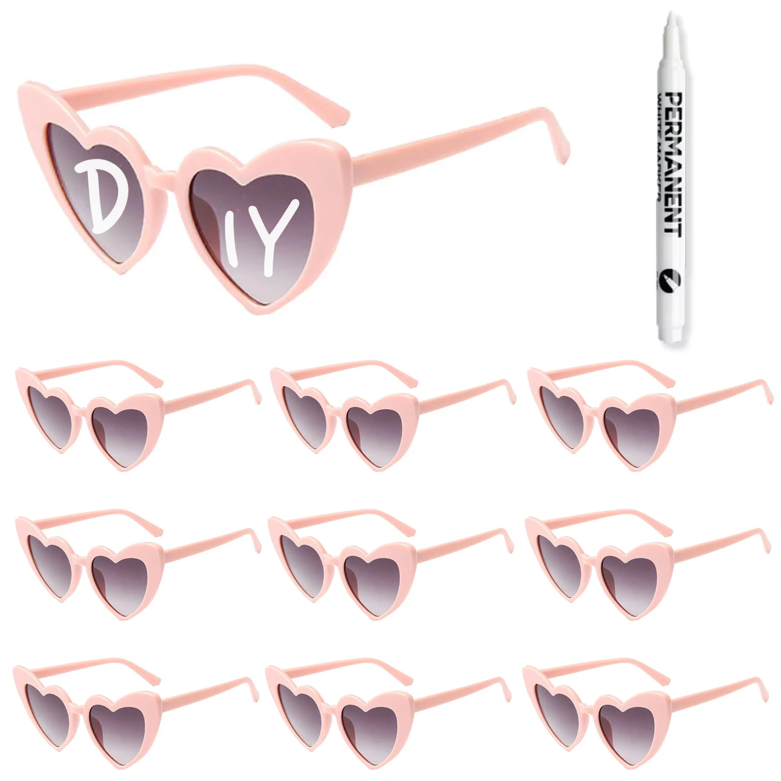 100-10 stuks DIY bruiloft zonnebril gepersonaliseerde hart zonnebril met pen vrijgezellenfeest bril bruidsmeisje cadeaus voor gasten
