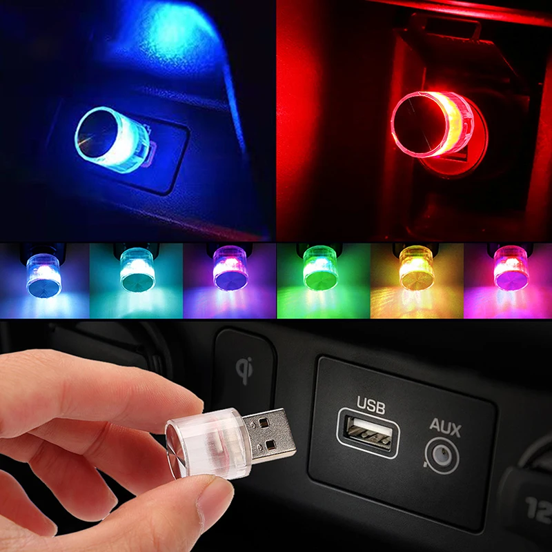 Lampe d'intérieur décorative de voiture Plug and Play portable, mini USB, lumière LED, lumière d'ambiance de fête, automobile, 1 pièce