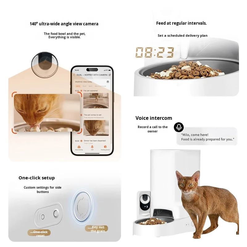 STLF Eco-Friendly 4L Automatic Pet Feeder Solid Stainless Steel Bowl Voice Remote Control Charge Power Timing Quantitative for D