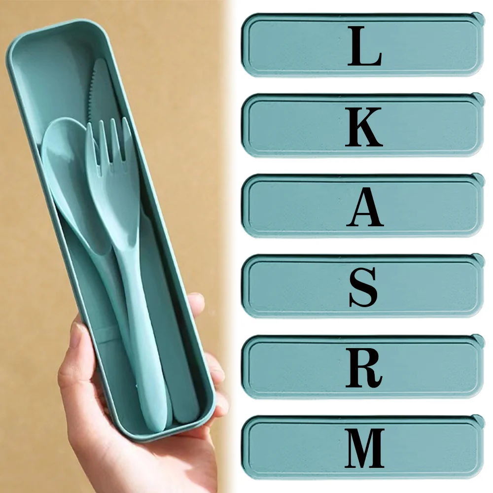 

3Pcs Practical Wheat Straw Dinnerware Set Travel Cutlery Organizer Case Reusable Kitchen Cutlery Accessorie Black Letter Pattern