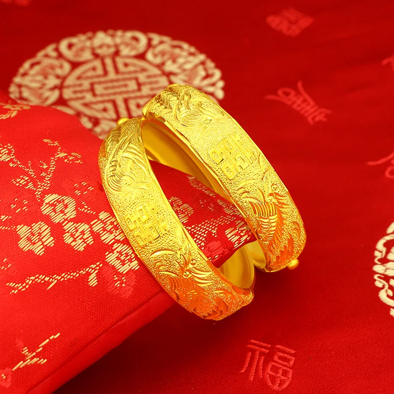 

Chinese Classical Plated 24K Yellow Gold Bracelet Ladies Bridal Opening Bracelet Bracelet Valentine's Day Wedding Jewelry Gift