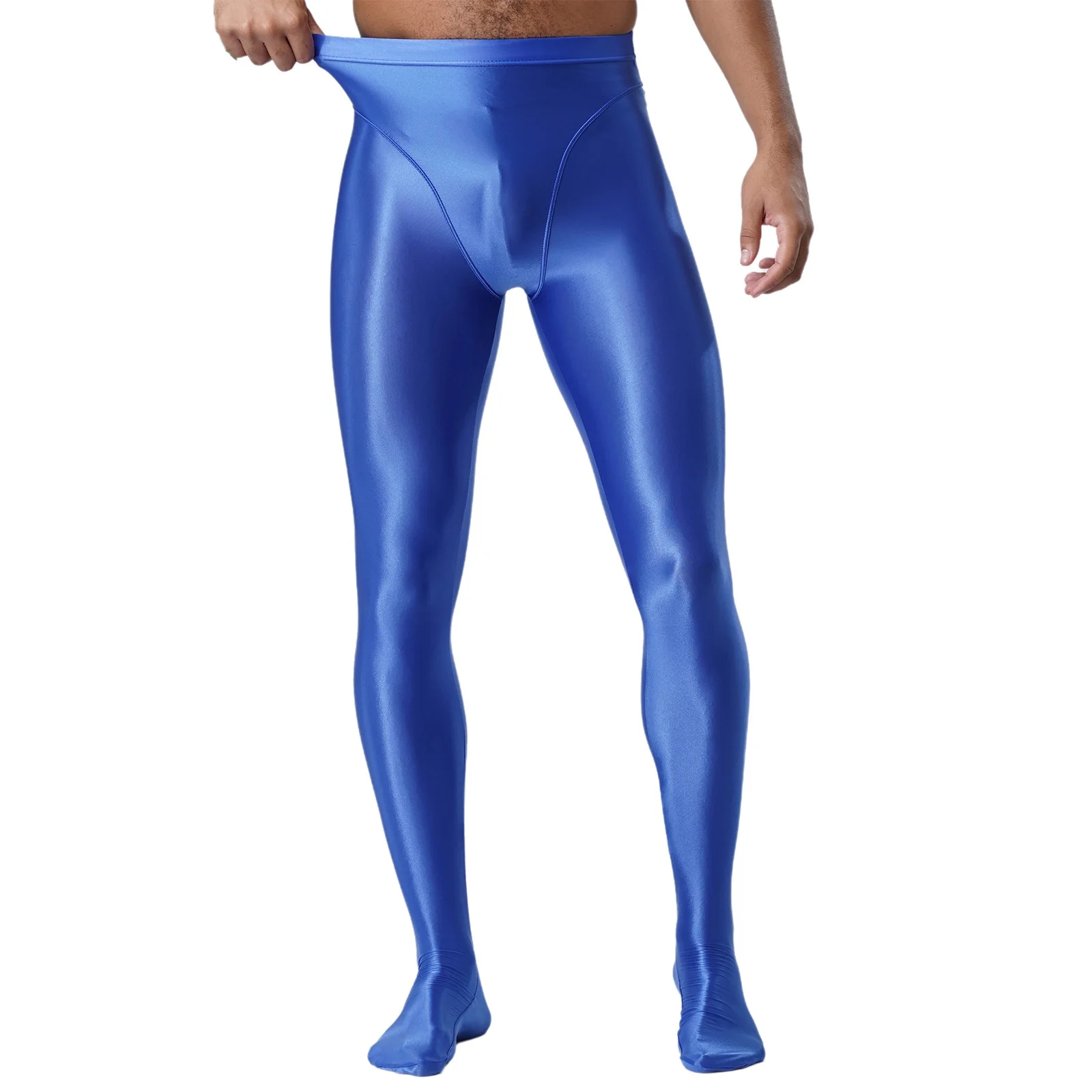 Pantalones ajustados de compresión brillantes Wetlook para hombre, mallas con cintura elástica suave y brillante, pantalones ajustados