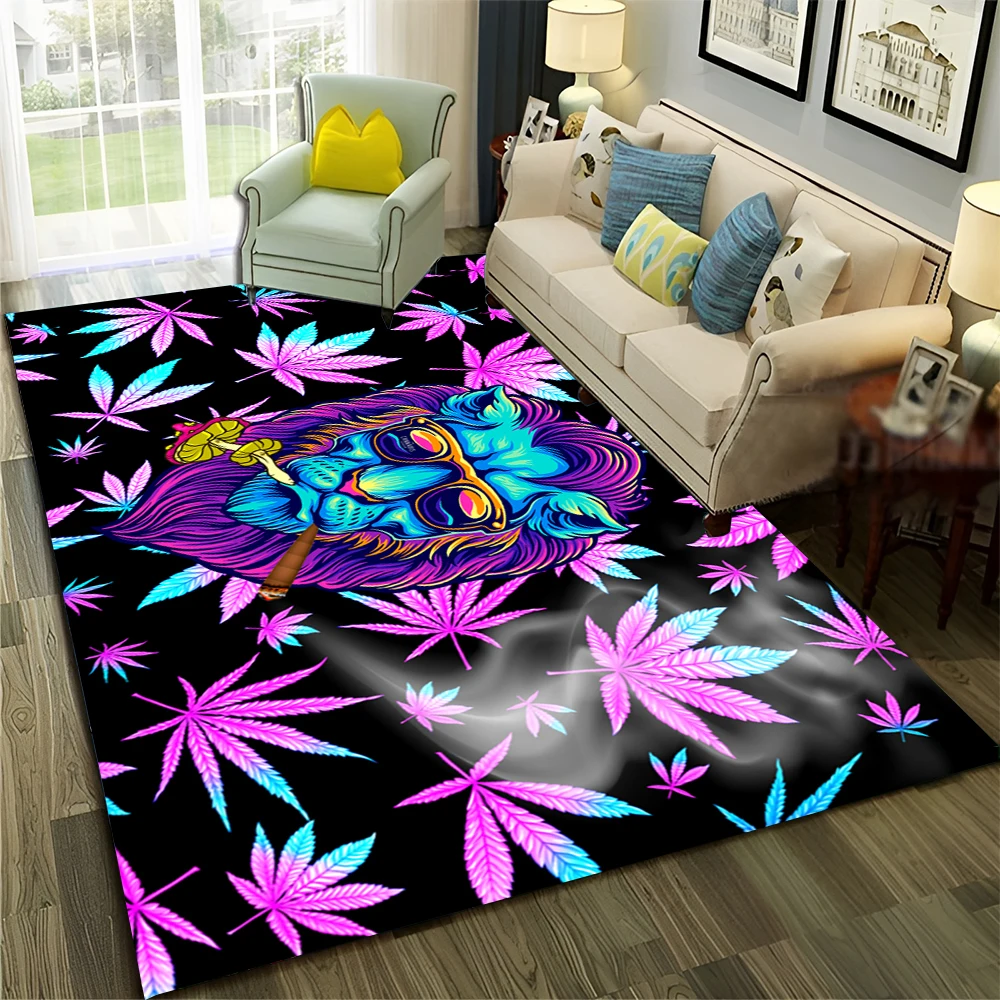 Smoke Maple Weed Plants Green Death Skull Carpet Rug for Home Living Room Bedroom Sofa Doormat Decor,Area Rug Non-slip Floor Mat