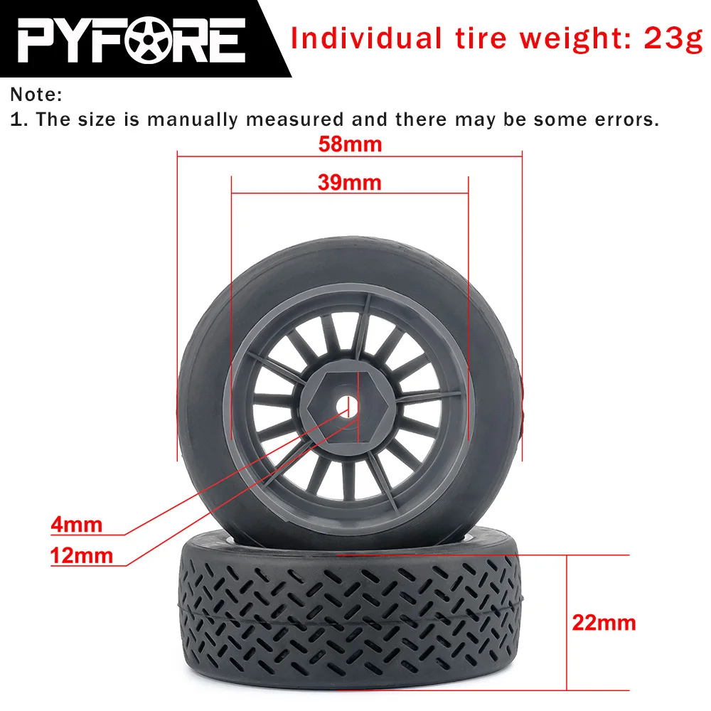 PYFORE 4pcs Tires 58mm * 39mm 1/14 MJX Racing Flat Running Wear-resistant Tire Skin Modification Accessories Universal Tire