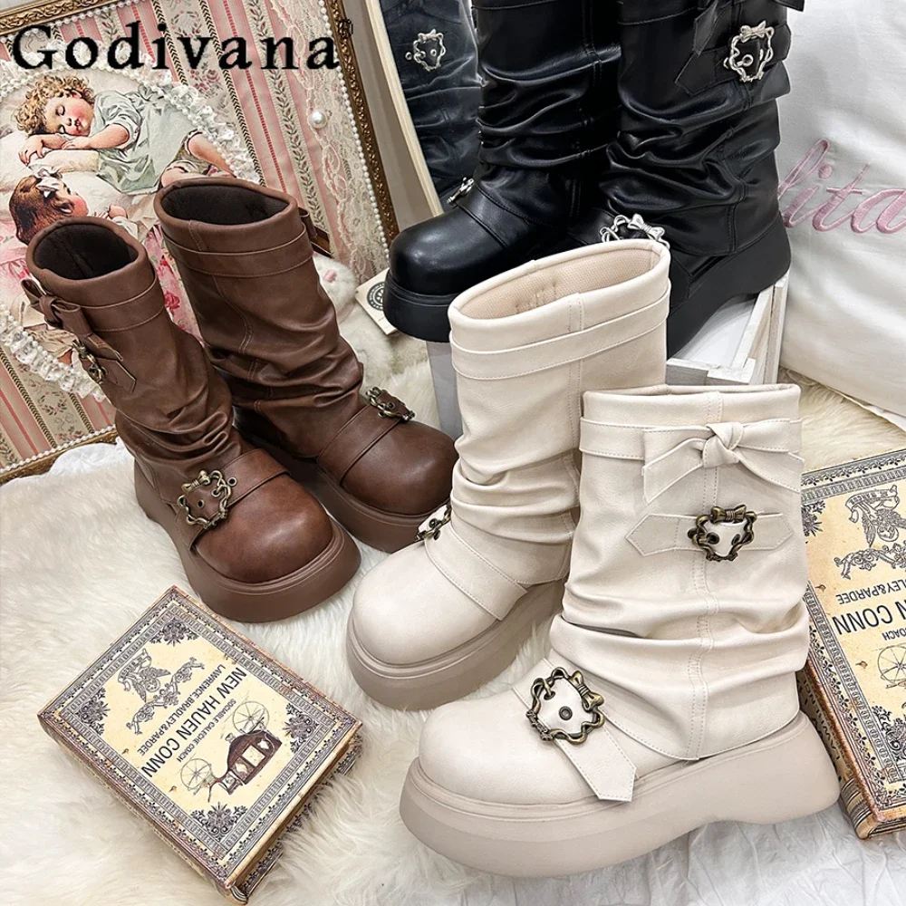 

Fashion Casual Platform Cowboy Boots Autumn and Winter Retro Boots Waterproof Shoes for Women