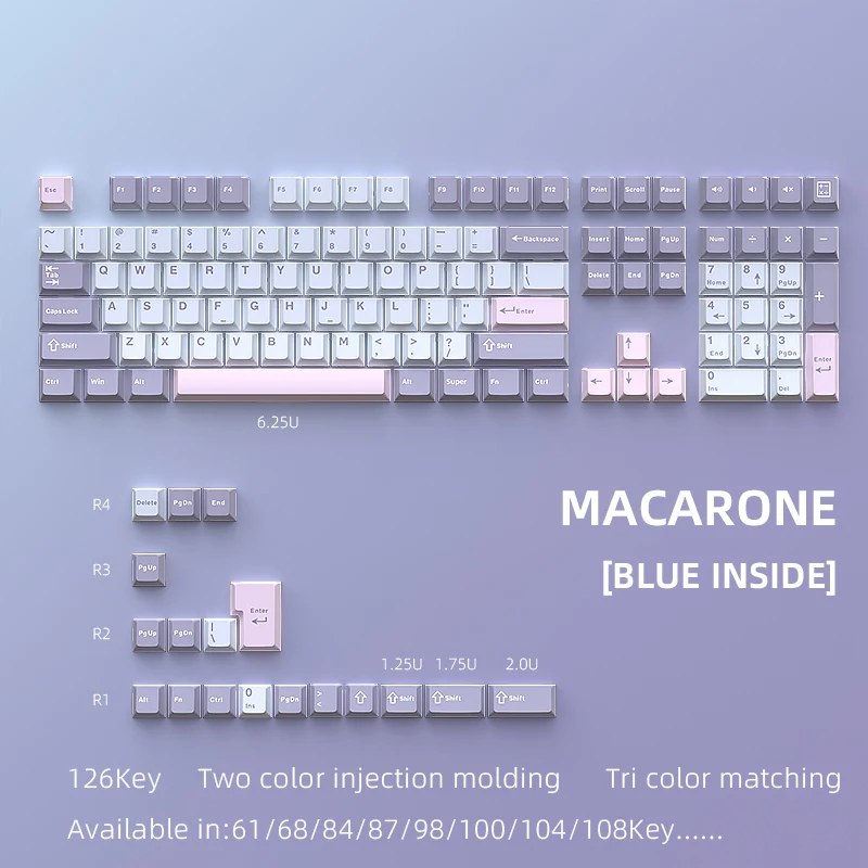 Macarone 126 Key Double Shot Cherry Profile PBT Keycaps Suitable for 61/68/84/87/98/100/104/108 Key Mx Mechanical Keyboard view 5