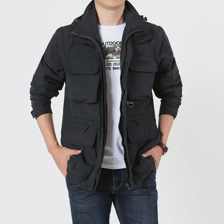 Veste Multifonctionnelle Coupe-Vent et Imperméable pour Homme, Veste à Capuche, Manches Détachables, Sports, Plein Air, Braseering