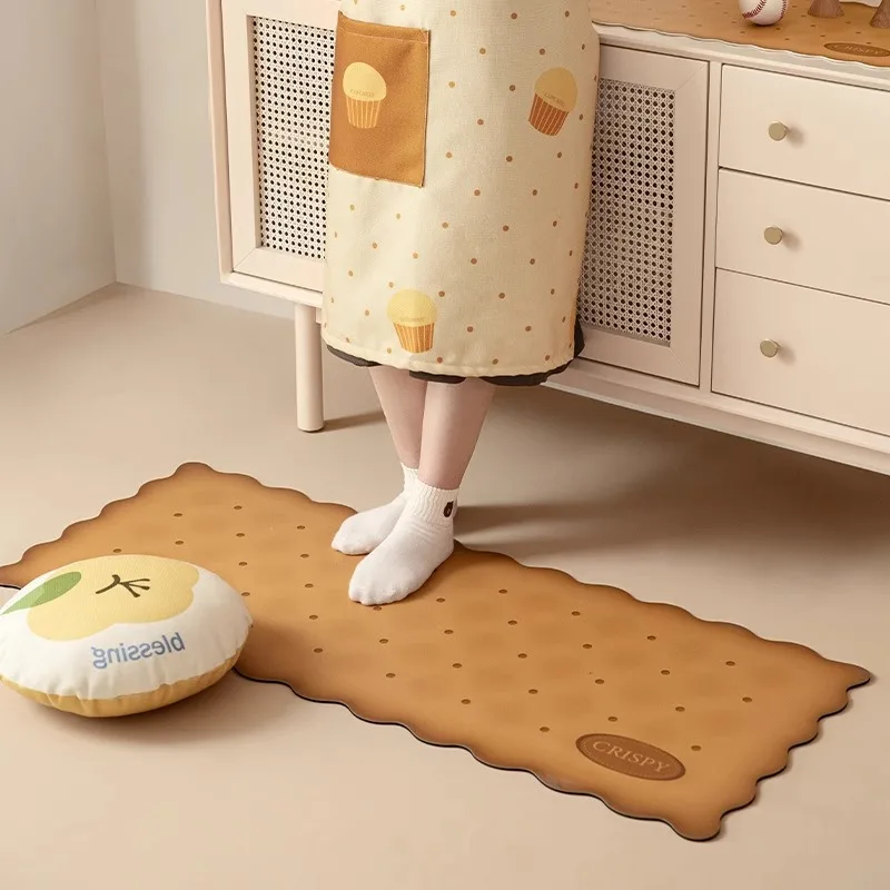 Fun Creative Cookie Shape PVC Leather Waterproof and Oil-proof Kitchen Floor Mat Large Non-slip Foot Mats Home Decorative Carpet