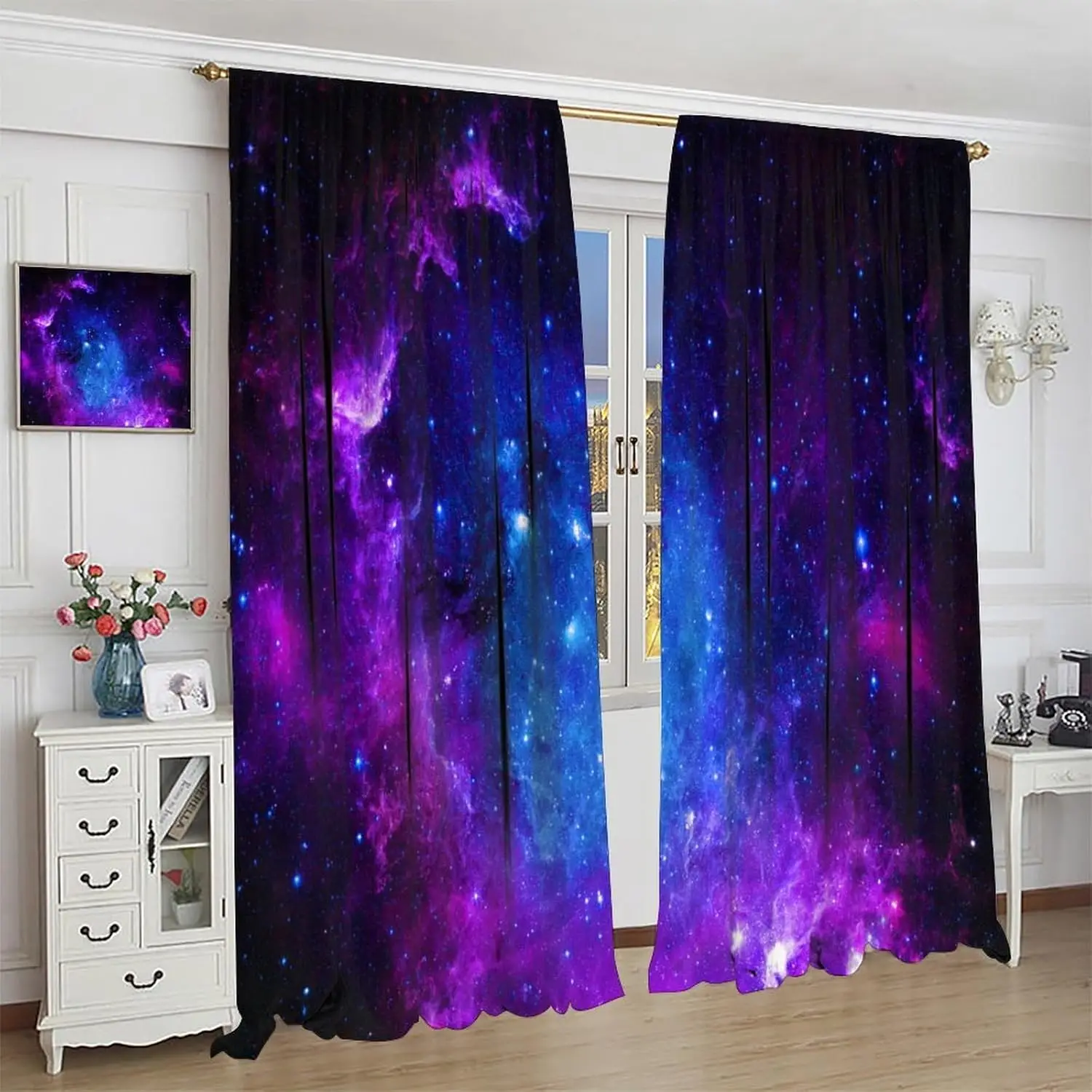 Galaxy Curtains for Boys,Universe Beautiful Blue Purple Meteor Solar System Planet Outer Space Window Drapes for Kids Boys Youth
