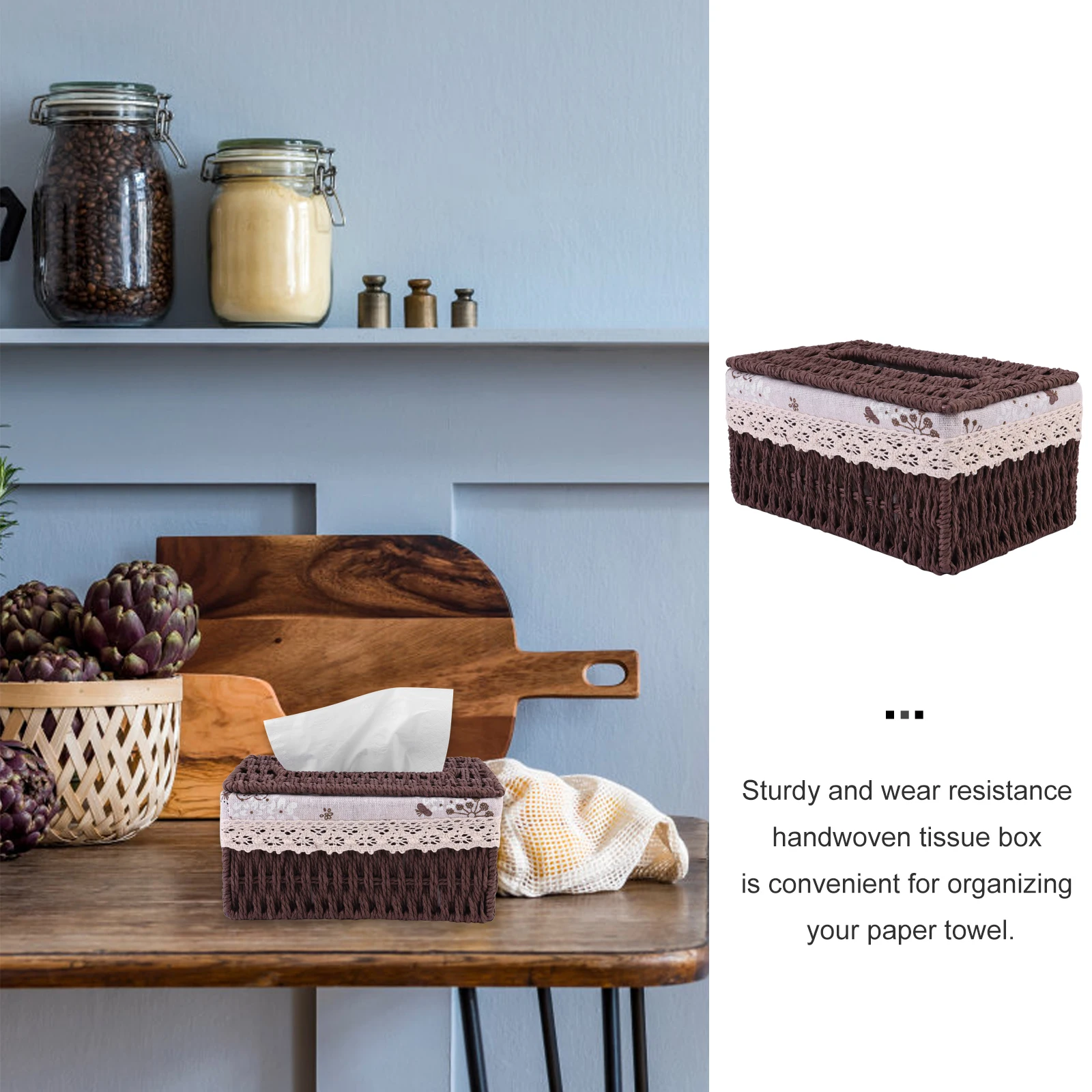 

Smooth Pull Roll Tissue Box Multi Functional Woven Cloth Napkin Storage Container Sturdy Desktop Organizer Home Decor