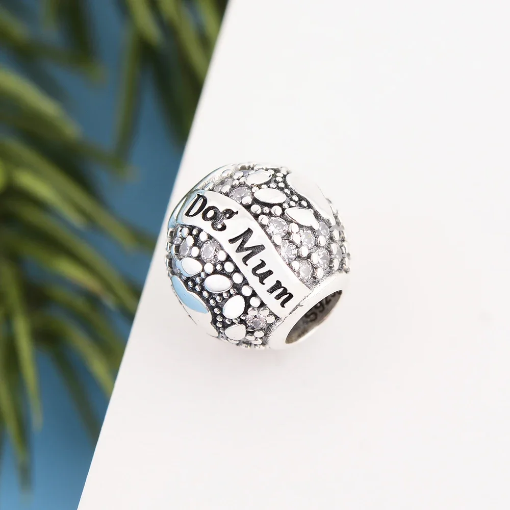 

Подходят для оригинального очаровательного браслета сковороды серебряные блестящие Кристальные бусины в форме лапы подвески с гравировкой собаки мама для изготовления ювелирных изделий