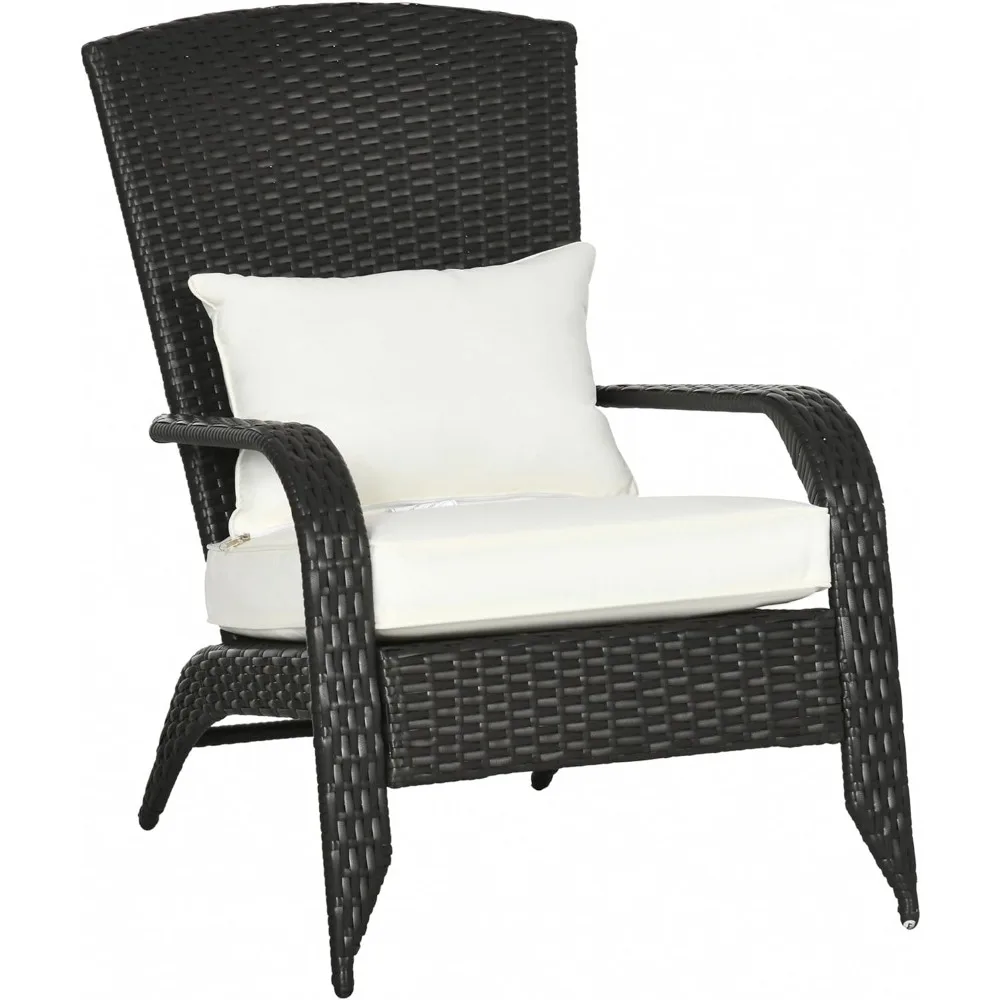 

Patio Wicker Adirondack Chair Outdoor All-Weather Rattan Fire Pit Chair W/Soft Cushions, Tall Curved Backrest for Deck or Garden