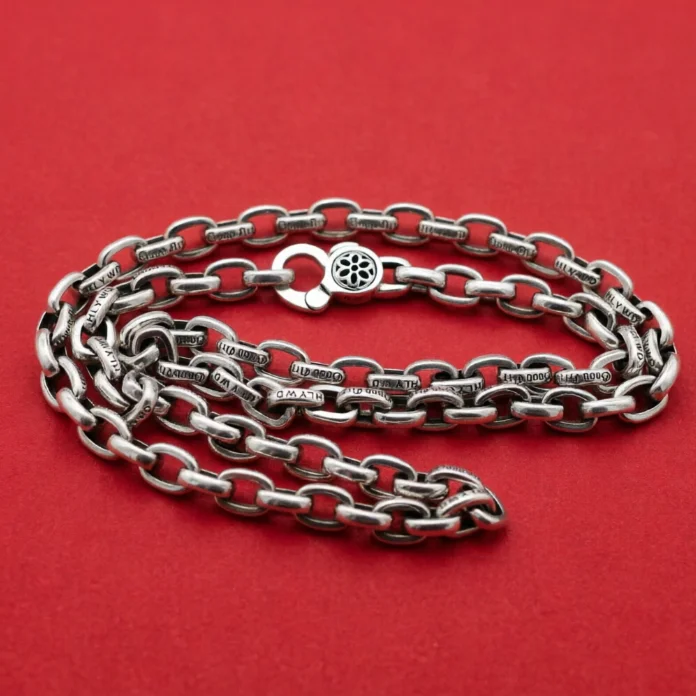 

S925 Sterling Silver Vintage Handmade Sakura Six Star Necklace Men's Fashion Personality Chain Single Chain Thick Bag Chain Pant