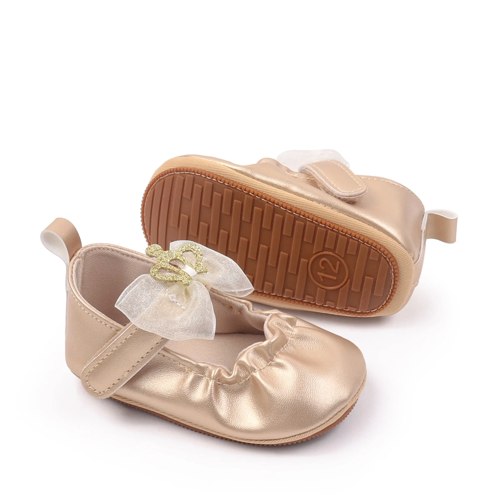

Infant Girls Sparkly Crown Bow Soft PU Leather First Walker Shoes with Non-Slip Sole - Adorable Toddler Princess Footwear