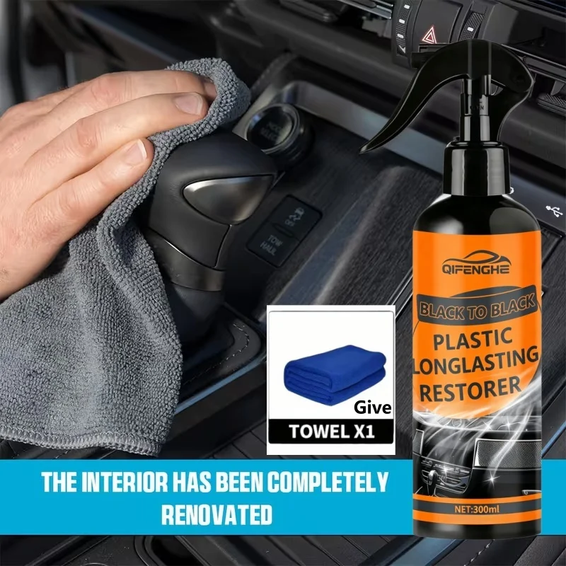 

QIFENGHE 300ml Black to Black Plastic Restorer, Longlasting for Car Interior & Exterior Parts