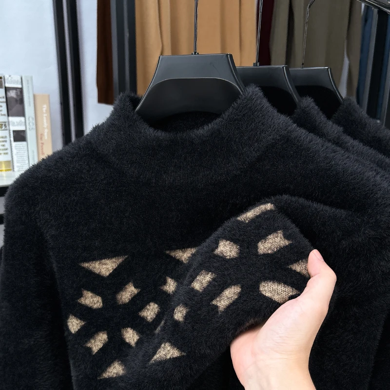 Designer Original Men's Fuzzy Knit Sweater Long Sleeve Warm O Neck Geometric Pattern Soft Cozy Fashion Autumn Winter Men's Wear