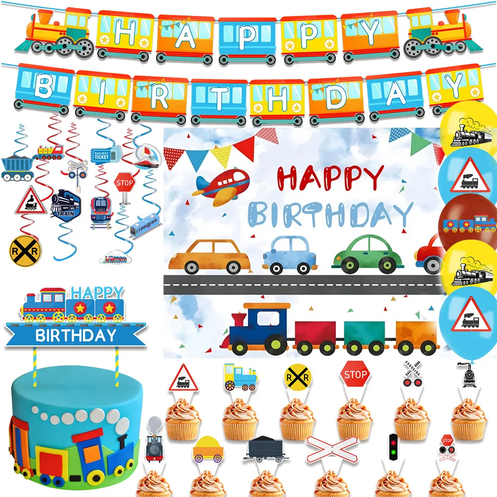 

Transportation Theme Boys Girls Cars Birthday Party Decor Traffic Car Latex Balloon Train Plane Boat Car Photo Background Studio