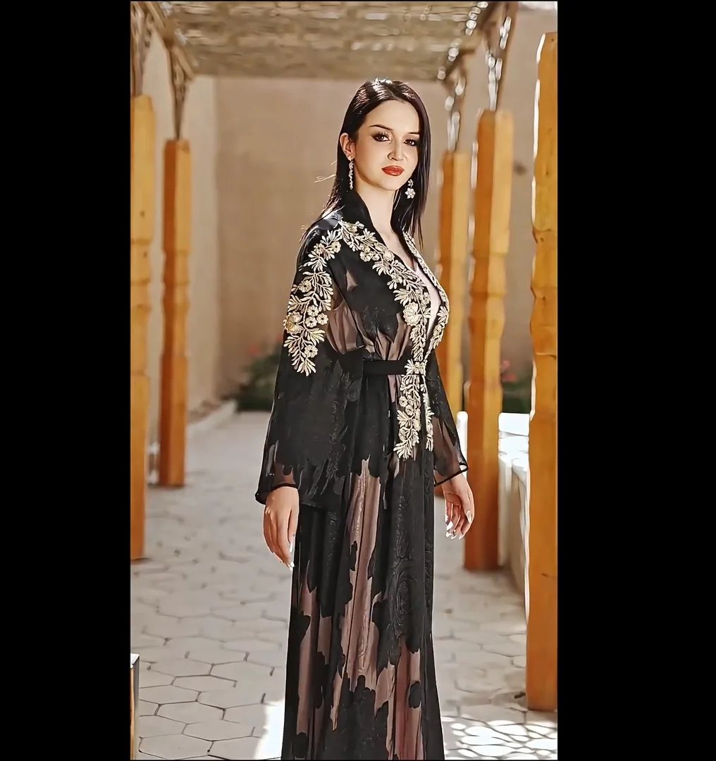 

Ид Рамадан Черное Золото Кружева Вышивка Абая Дубай Роскошное Вечернее Платье Женщины Мусульманские Наборы Марокко Кафтан Kebaya Femme Robe Gown