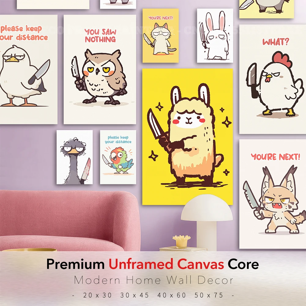 Funny Sassy Cartoon Animal Poster, Unframed Canvas Wall Art, Quirky Character Print for Teen Bedroom & Playroom Wall Accent