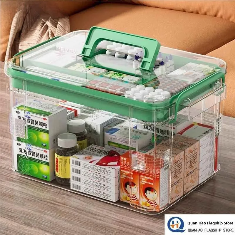 صندوق دواء متعدد الطبقات ذو سعة كبيرة، منظم تخزين إسعافات أولية طبي شفاف للطوارئ، بلاستيك للاستخدام المنزلي، دواء C... #1