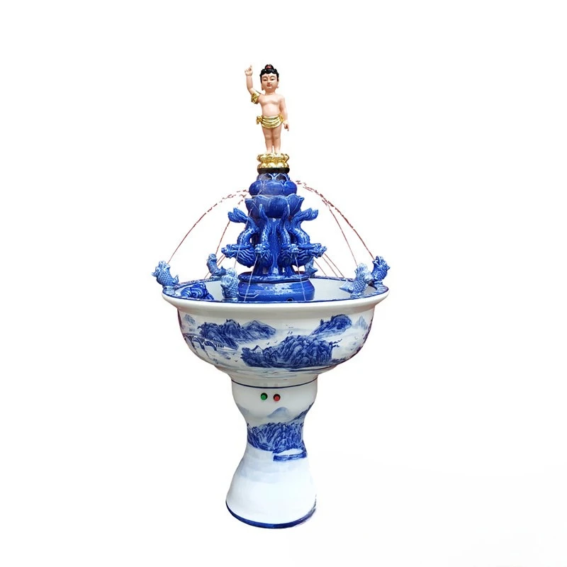 Ceramic Buddha Temple Household Bath Buddha Supplies Circulation Atomization Flowing Water Fountain