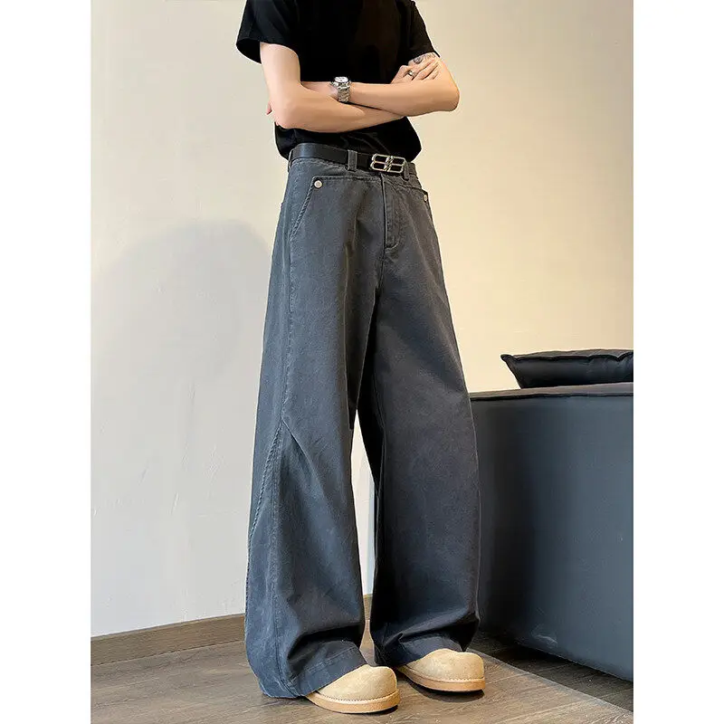 

Waed ey Deconstructed Knife Jeans Men's Spring Autumn Cleanfit Pleated Workwear Loose Wide Leg Pants Straight Tube Jeans