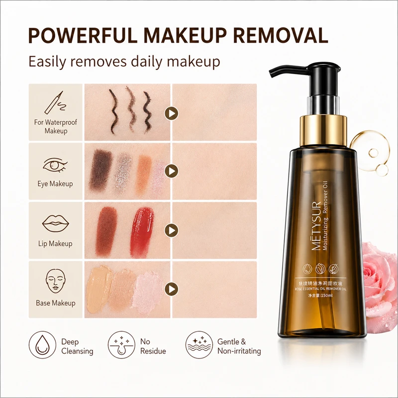 Rose Essential Oil Makeup Remover 150ml Deep Cleansing Oil Gentle Face Eye Lip Cleanser Waterproof Makeup Remover image 2