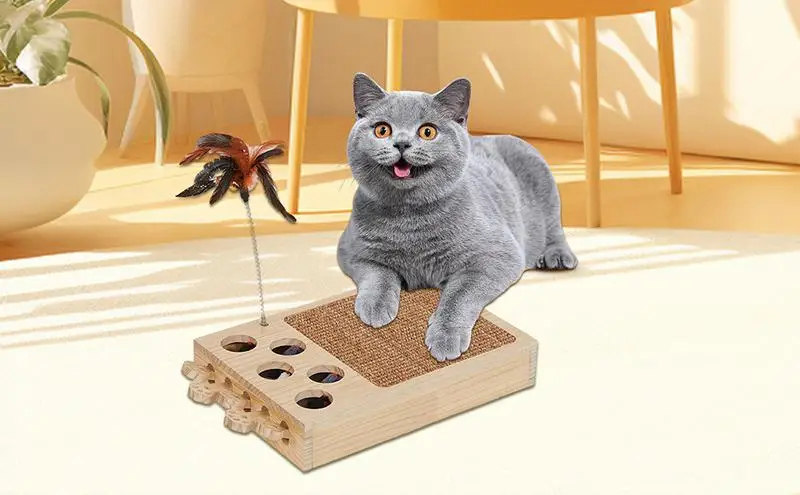 

Cat Scratching Pad Soft Feather Interactive Cat Scratcher 2 In 1 Fashionable Cat Playing Supplies With Whack Mole Cat Accesories