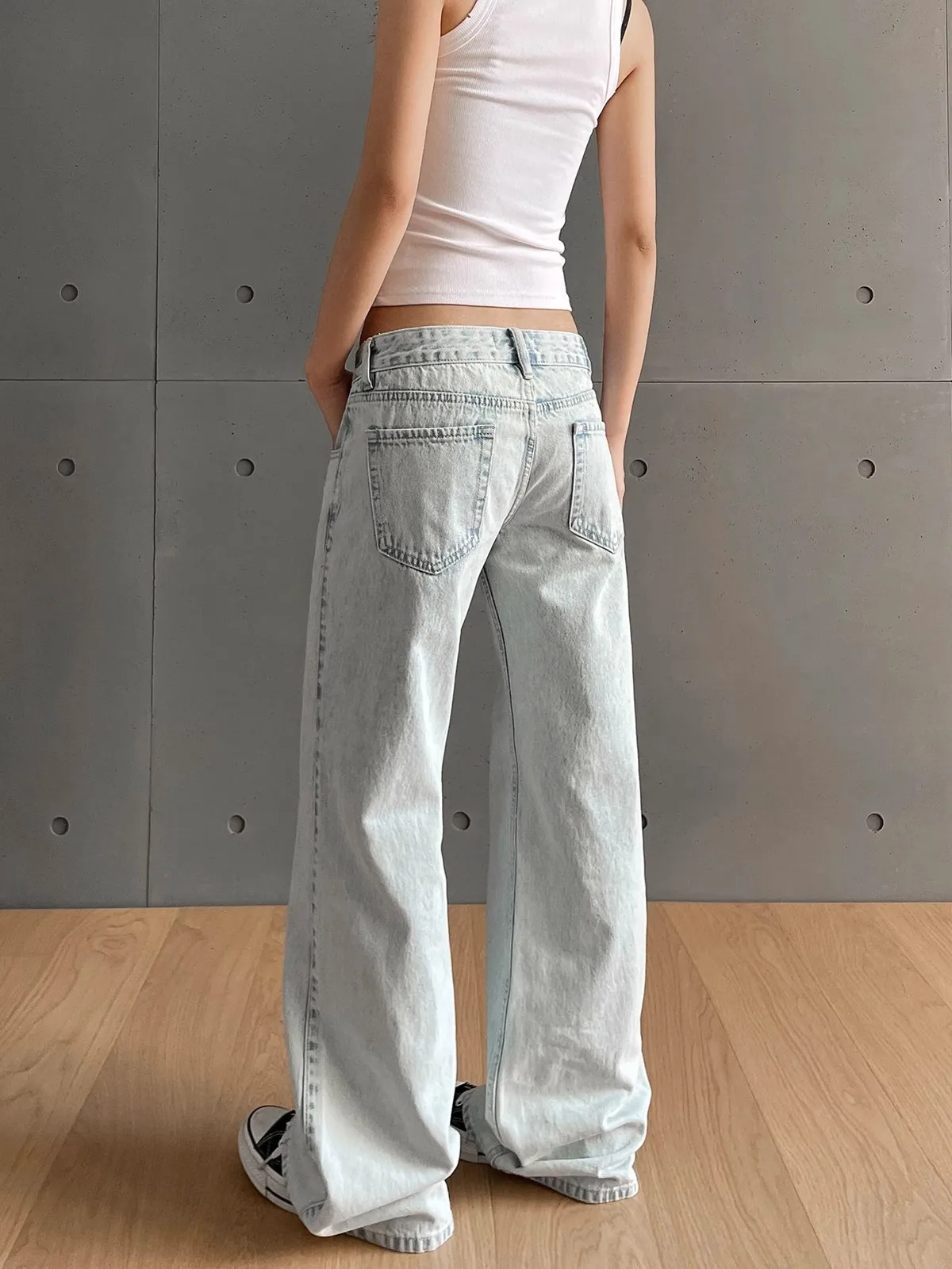 y2k Vintage Damen Jeans Niedrige Taille Reißverschluss Knopf Solide Hose mit Taschen Ästhetische Streetwear Gewaschene Jeans