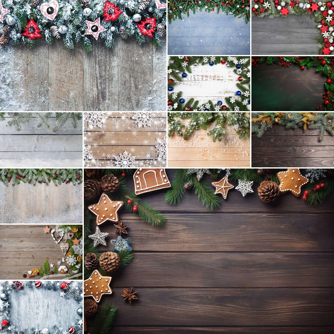 

MOON.QG Christmas Wallpaper Backgrounds Wood Plank Board Snow Photography Backdrop Photocall Product Photography Props Decor