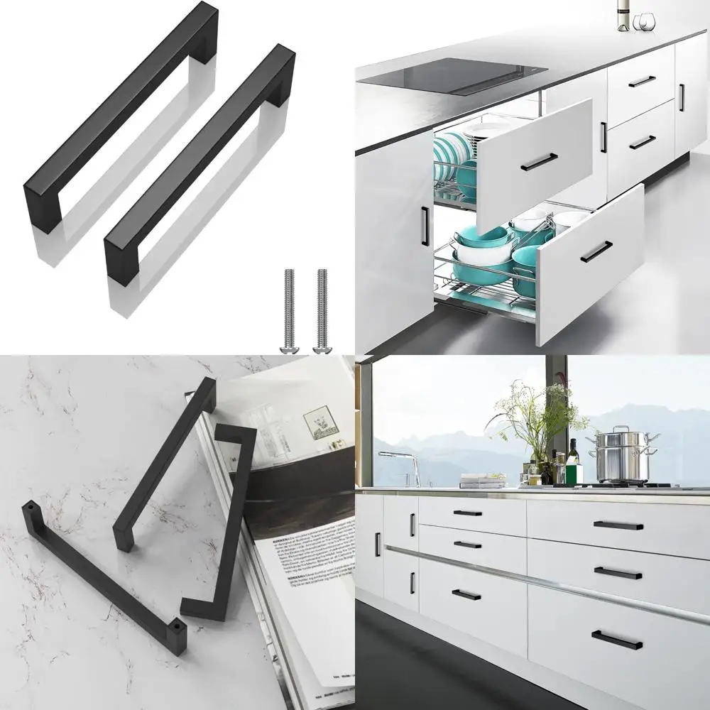 

3 Inch Matte Black Square Cabinet Pulls Stainless Steel Kitchen Handles for Dressers and Cabinets - Modern Hardware, 30 Pack