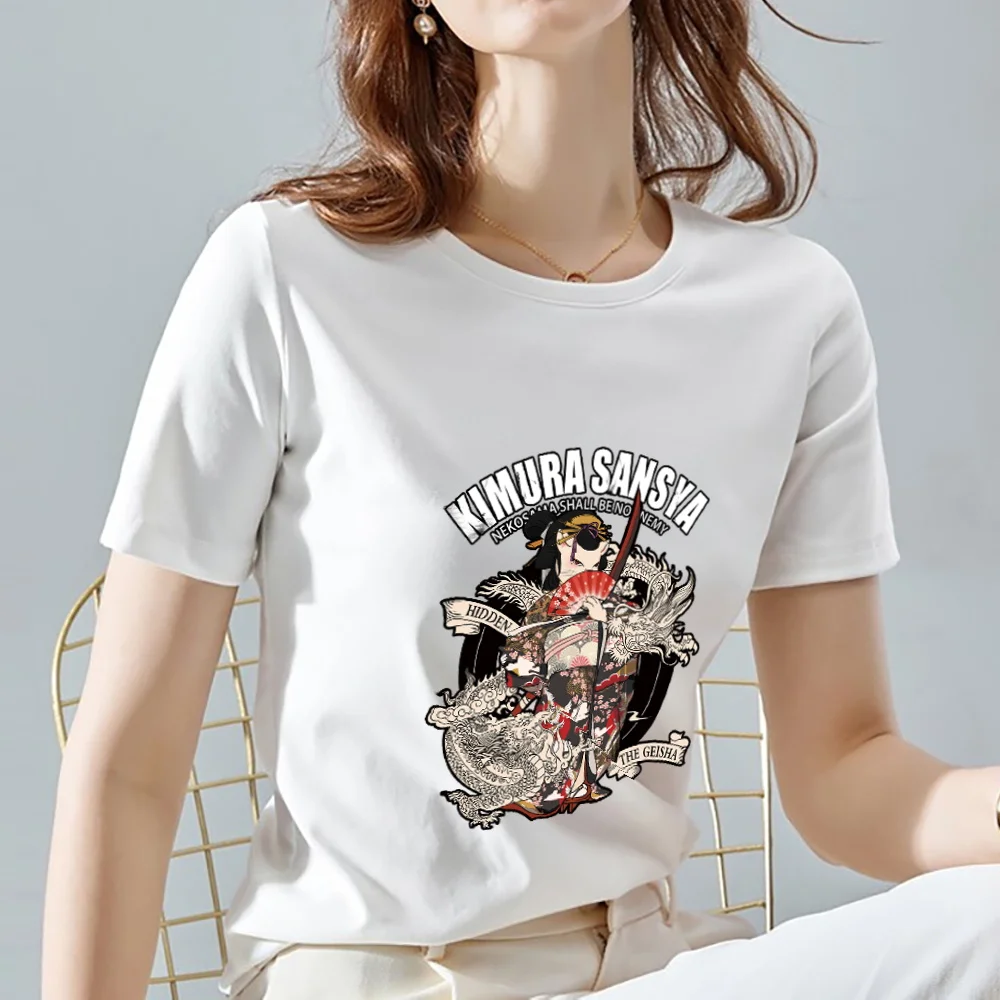 

2022 T Shirt Summer Harajuku Tops Women Style O-neck 2022 White Tee Streetwear Casual Tops Loose Short Sleeve Samurai Patter