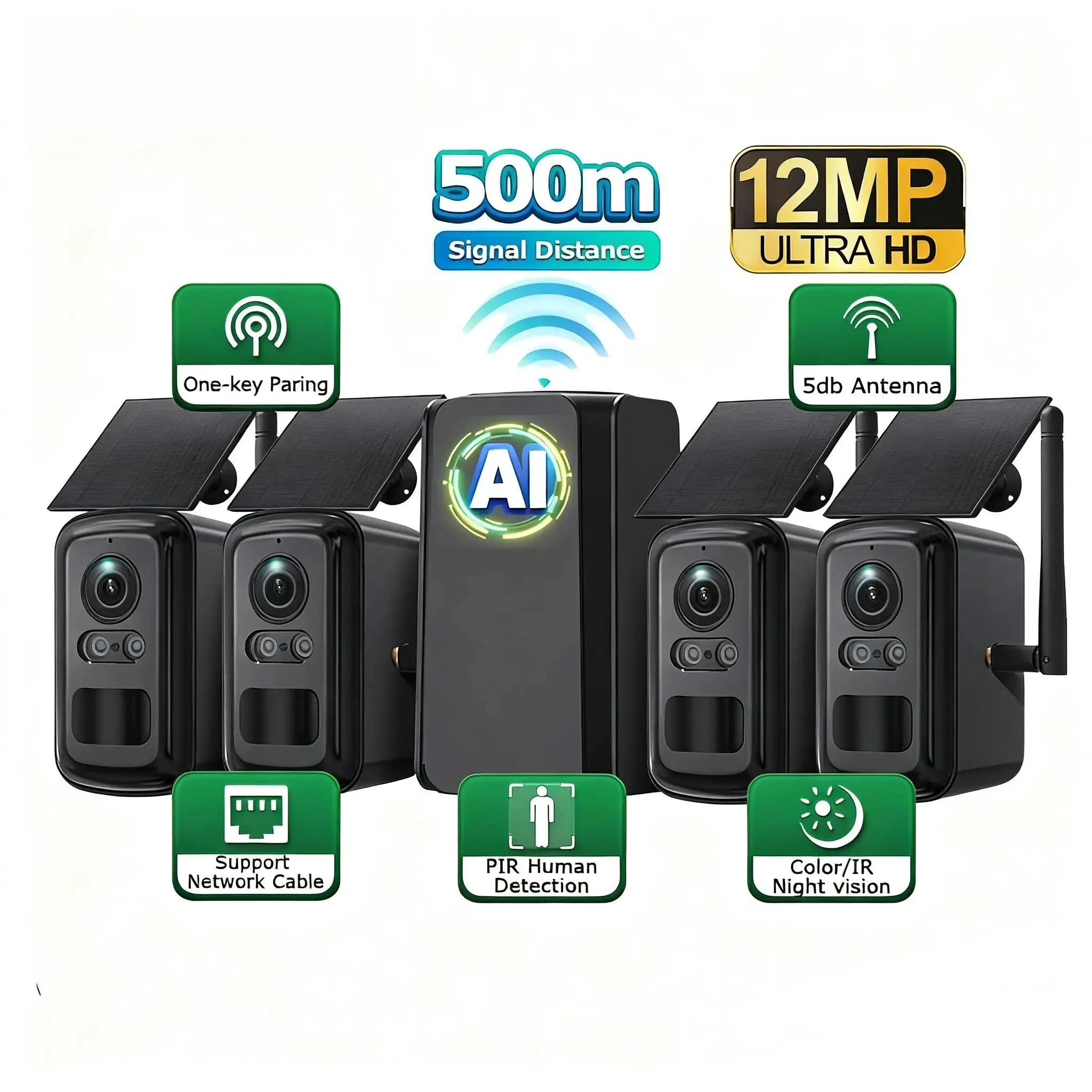 500M Long Transmission Distance 4ch Solar Wifi Kits Range Extender IP65 Wifi Amplifier Plug And Play Wireless Solar Camera Kit