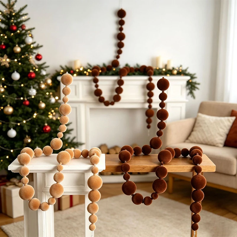 Multi-color Plush Beads Decoration Christmas Tree Decorations Christmas Ball String Photography Prop Scene Decor Home Decoration