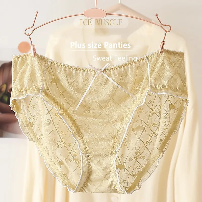 Plus size M to 4XL Girls Lace Panties Milk feeling Briefs Candy colors Mesh underpants cotton crotch women's sexy underwear