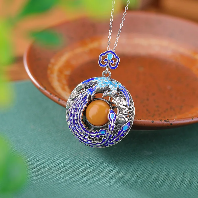 

Подвеска в форме облака из стерлингового серебра 925 пробы с янтарем Cloisonome, благоприятный подвесной орнамент Ruyi