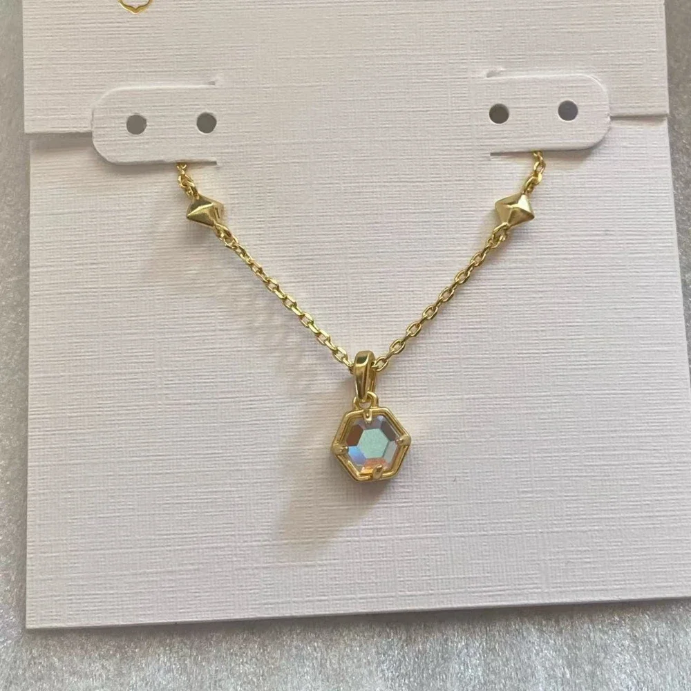 

YozyCraft Hexagon Gemstone Drusy Pendant Necklace, Fashion Jewelry for Women
