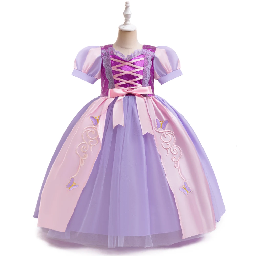 Fantasy Rapunzel Princess Dress for Girls Cosplay Carnival Cinderella Belle Bow Dresses Christmas Costume Halloween Kids Clothes
