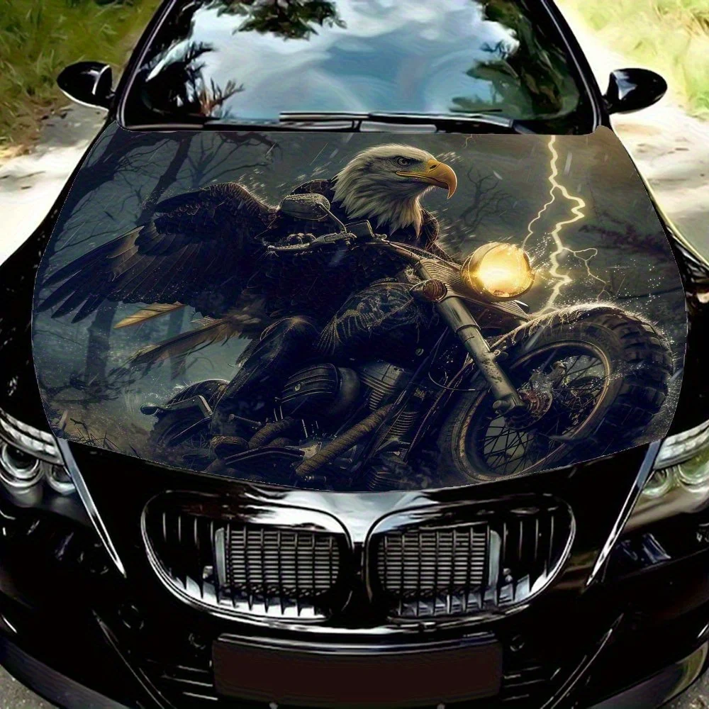 

Eagle Riding A Motorcycle Car Hood Wrap - PVC Decal Sticker For Trucks, Bonnets & Cars, Universal Fit, Stylish Graphic Design, V