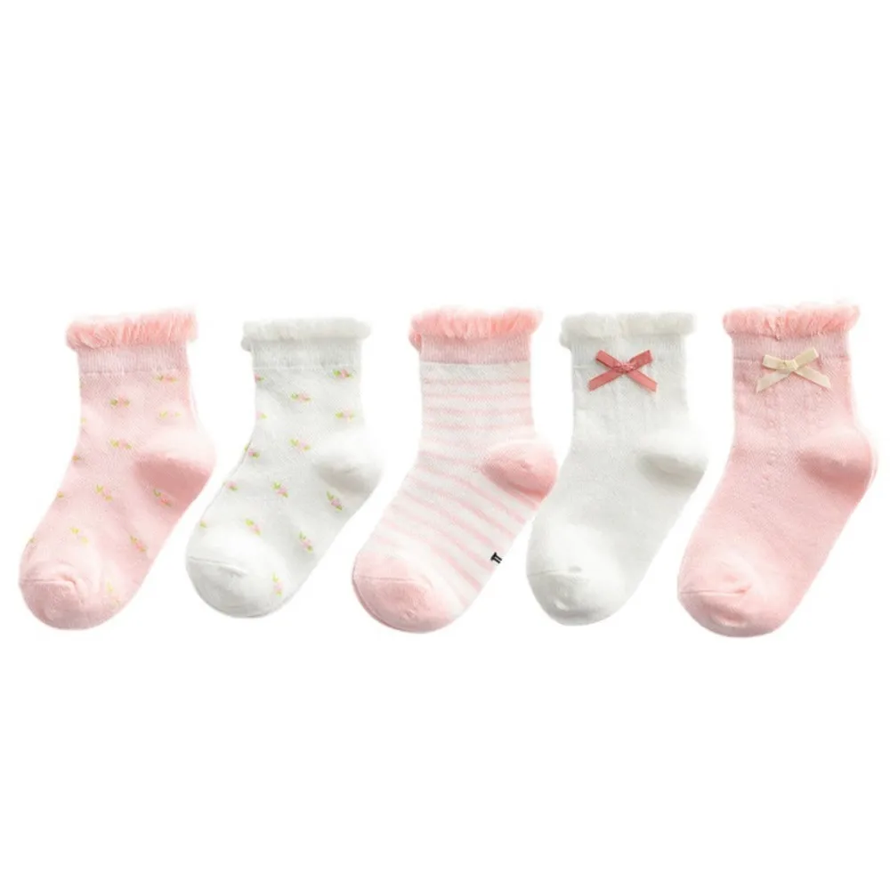 Summer new thin Baby socks princess plain coloured floral cotton mesh bow socks toddler girl cuhk short sock