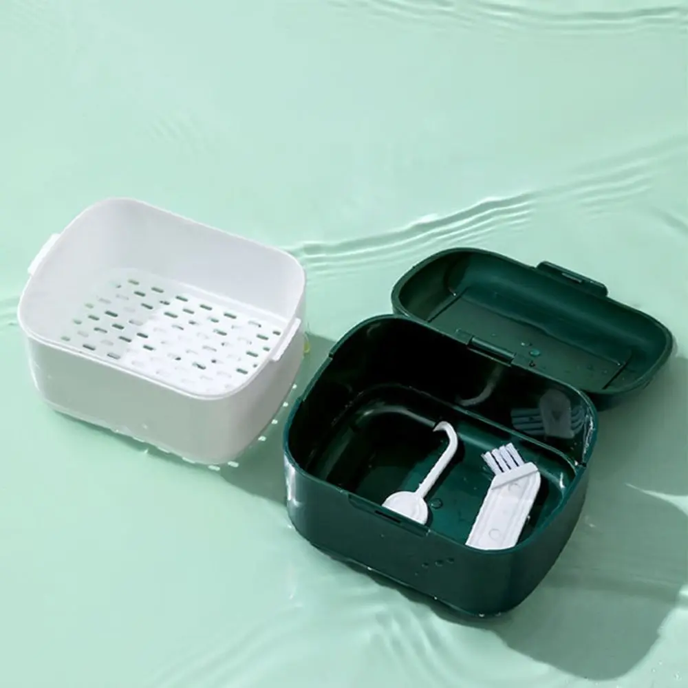 Nordic Style Denture Bath Box with Strainer Simple False Teeth Storage Box Invisible Orthodontic Case Soaking